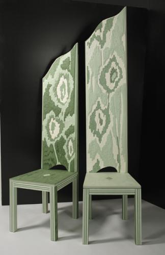 Alessandra Angelini , Primavera, 2008 coppia di sedie in legno multilaminare Tabu lavorato a scalpello e intarsio H. cm 155 / 170 