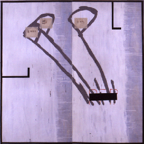 Luca Coser, P.P.P. Perfetti lunatici, 2000, tecnica mista e resina epossidica su legno, cm 250x250   