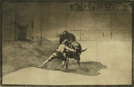 Francisco Goya, Il famoso Marticho conficca le banderillas schivando il toro - dalla Tauromachia, acquaforte 