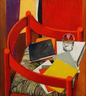 Renato Guttuso, Sedia rossa libri e bicchiere, 1968, olio su tela, cm 90x81