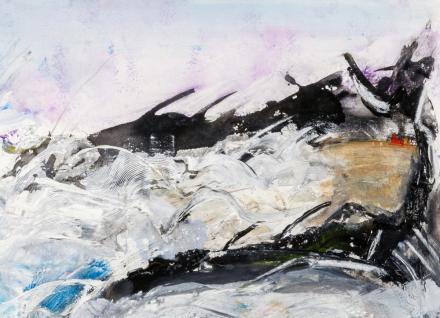 Guglielmo Spotorno, Mareggiata in Liguria. Le onde volano, 2018, tempera su tela, cm 70x80, part.