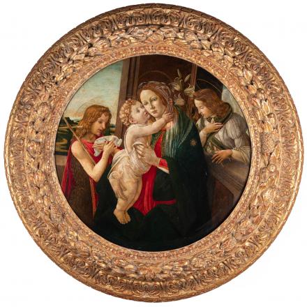 Sandro Botticelli, Madonna con Bambino, san Giovannino e l’arcangelo Gabriele, Tondo Luzzetti, 1485-1490