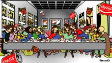 Leonardo da Vinci, The Last Supper with MC, easyjet, coca-cola, nutella, esselunga, IKEA, google and Ladygaga, 2013-2014, Tomoko Nagao - Irma Bianchi Comunicazione