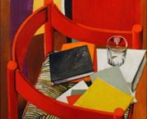 Renato Guttuso, Sedia rossa libri e bicchiere, 1968, olio su tela, cm 90x81