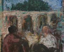 Ruggero Savinio, La conversazione di Ferento, 1988, olio su tela, cm 40x29, collezione privata, Santhià